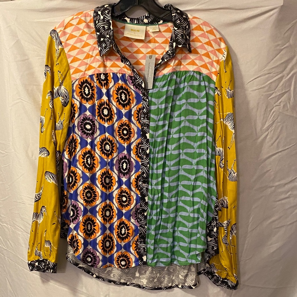 ANTHROPOLOGY Desigual Multicolor Patchwork Button Down Shirt